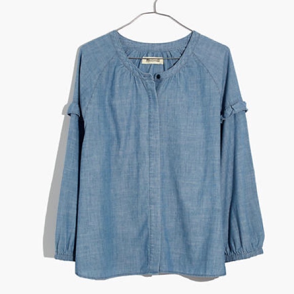 MADEWELL Denim Collarless Ruffle Shirt NWT Small - Picture 4 of 6